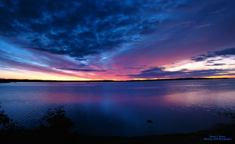 Vivid sunset over a calm lake