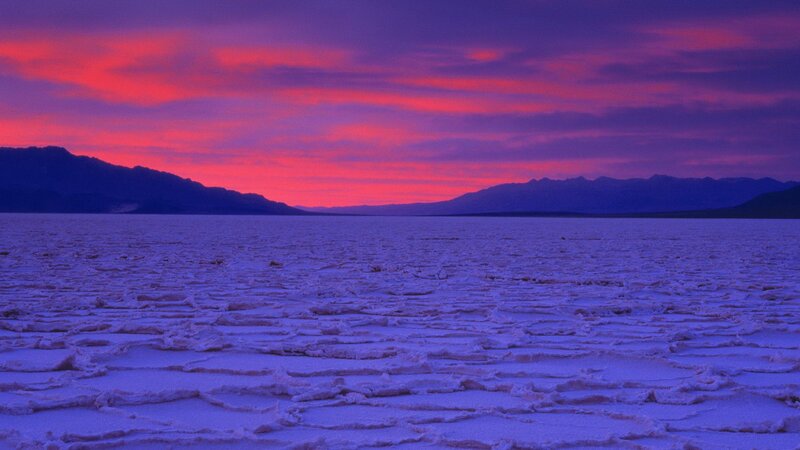Vivid sunset over salt flats