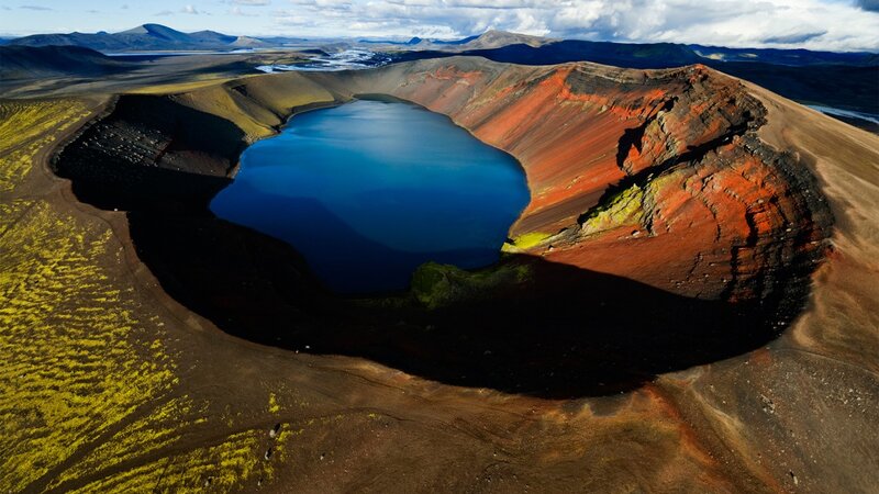 Vivid volcanic crater lake