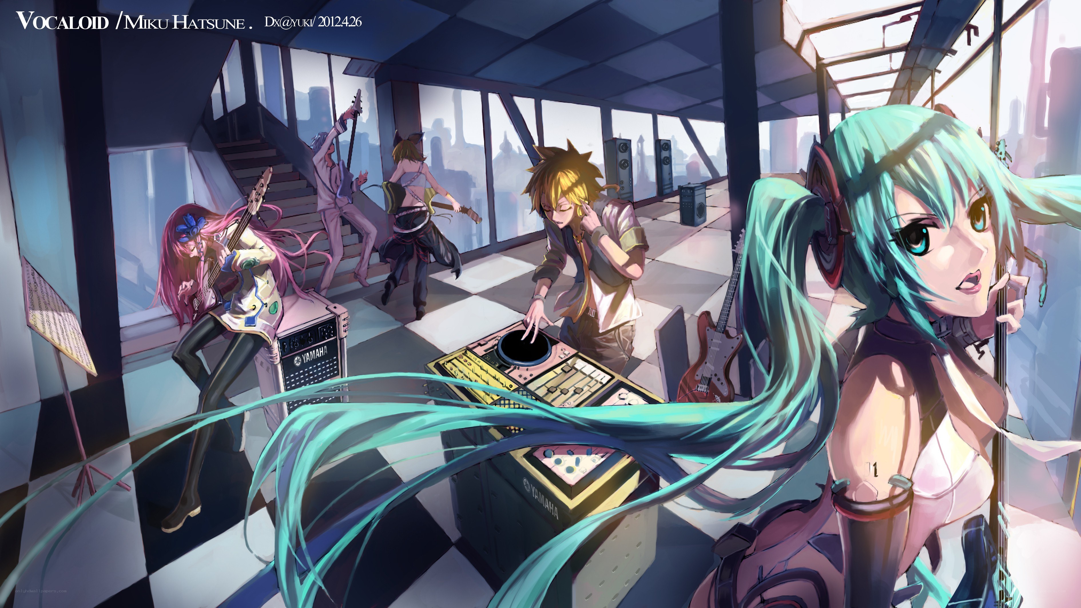 Vocaloid band performing in studio
