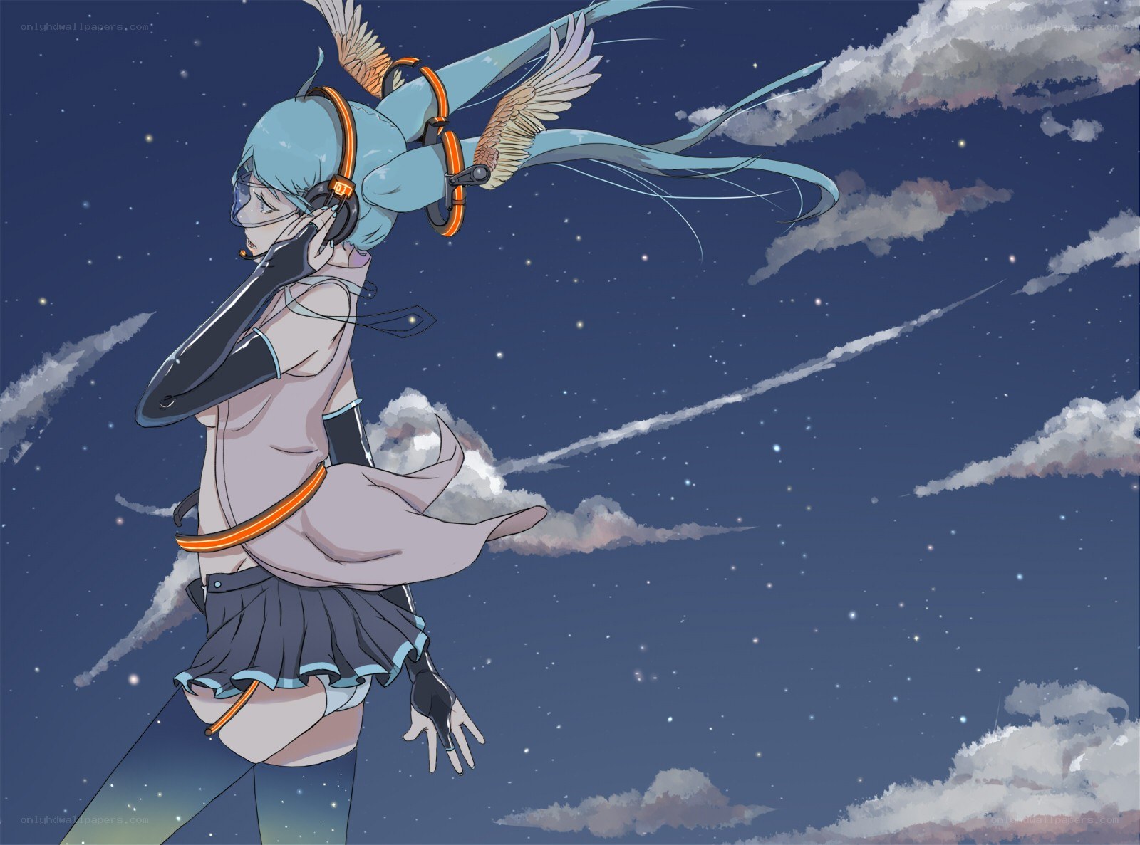 Vocaloid character in the night sky