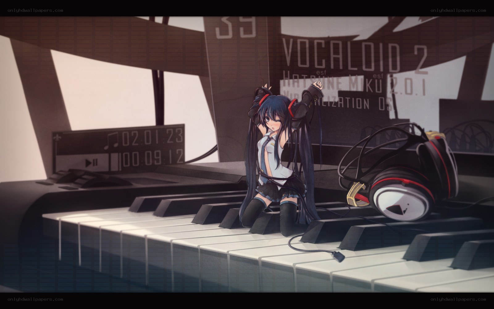 Vocaloid character on piano keys