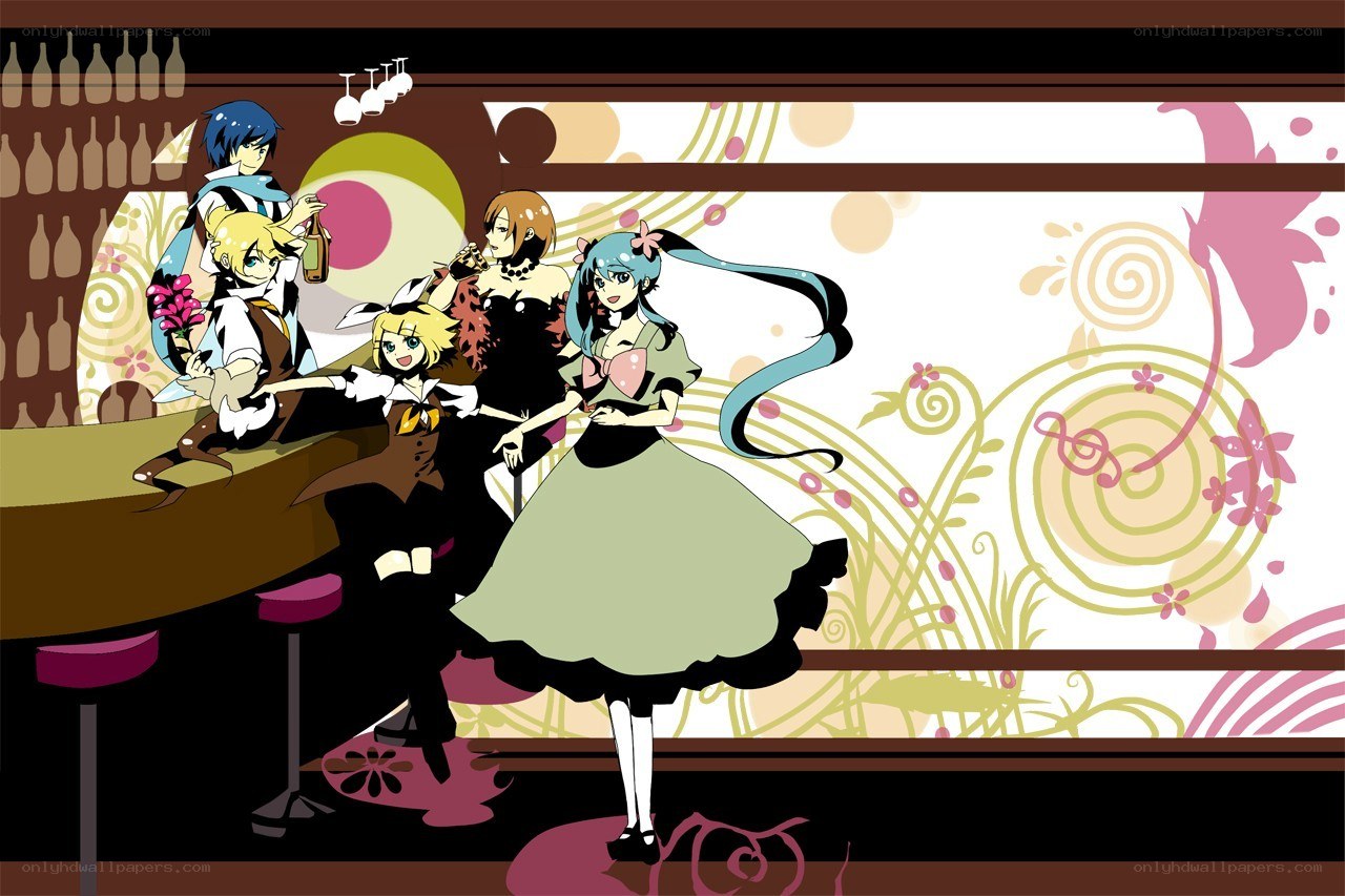 Vocaloid characters at a bar