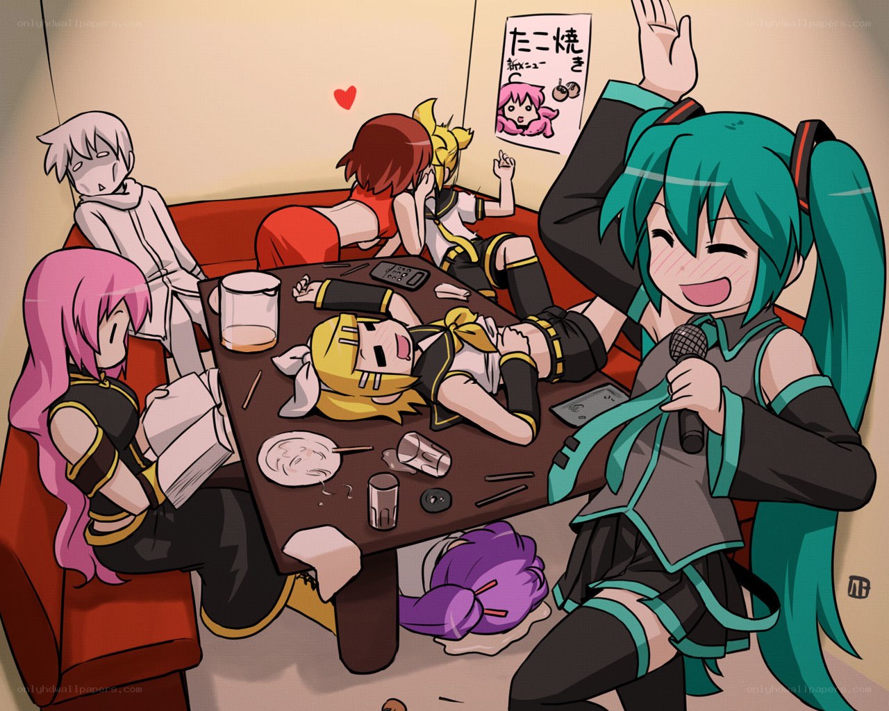 Vocaloid characters at a party