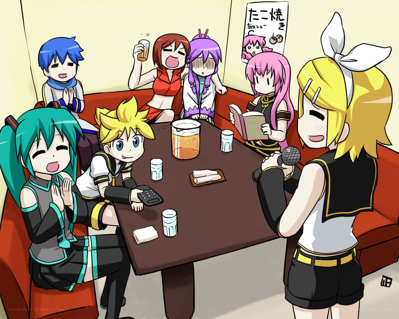 Vocaloid characters at a party