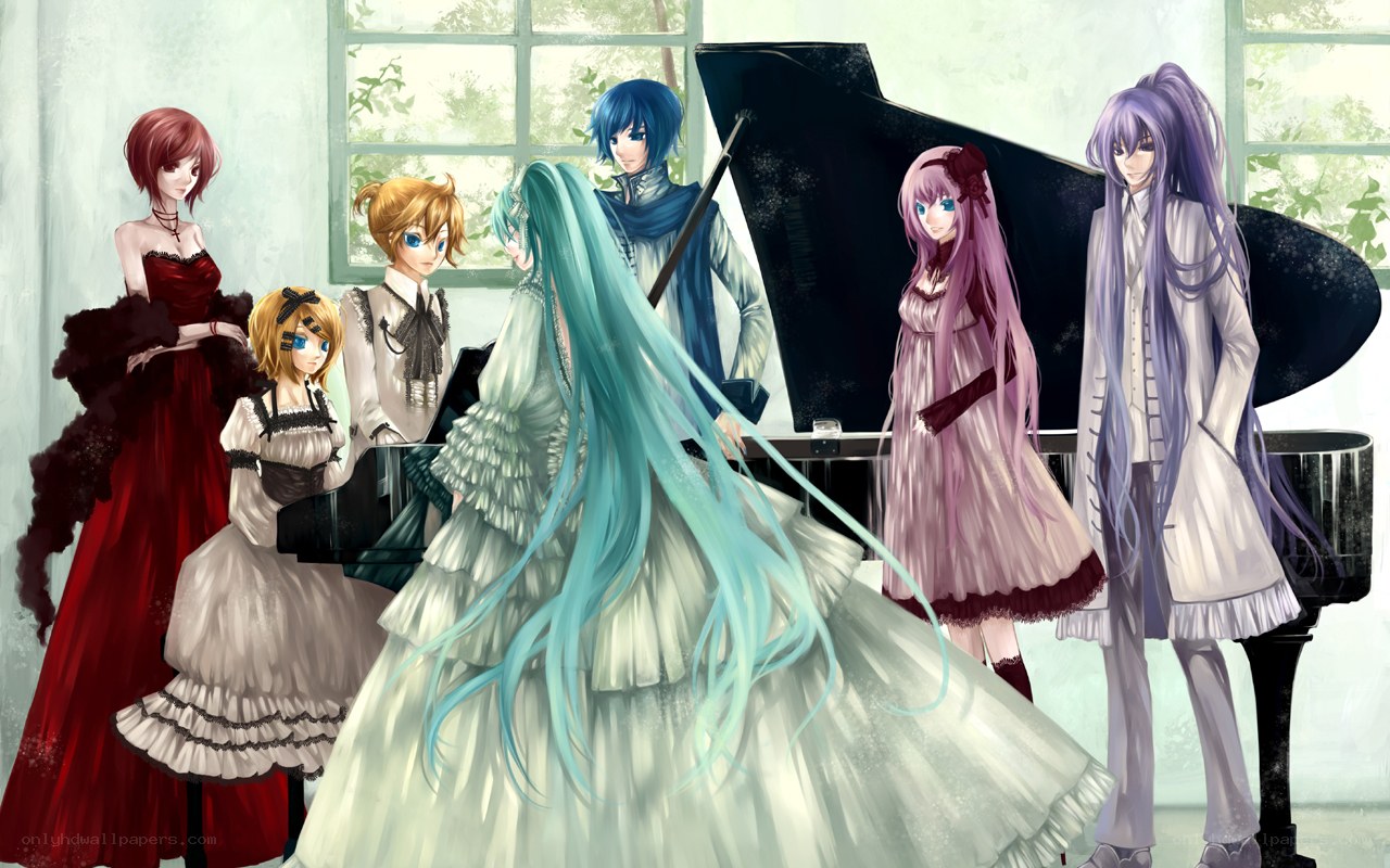 Vocaloid characters at a piano
