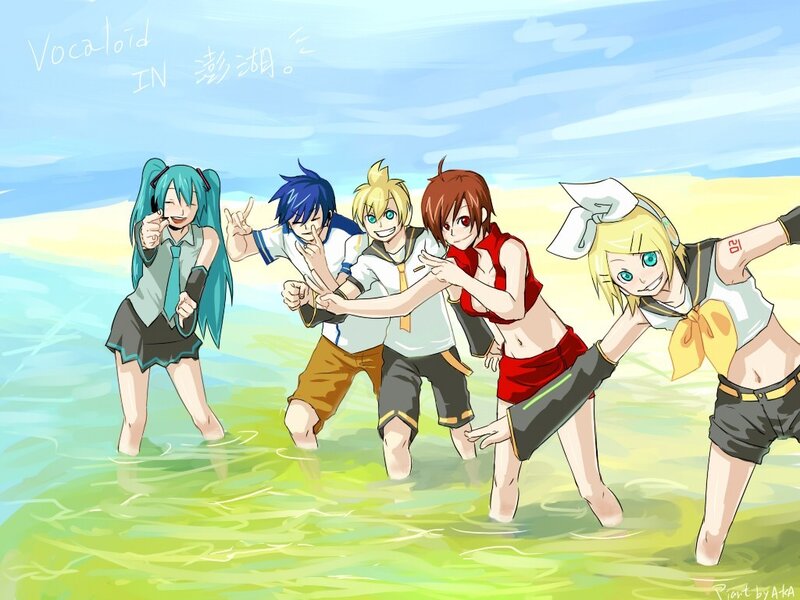 Vocaloid characters at the beach