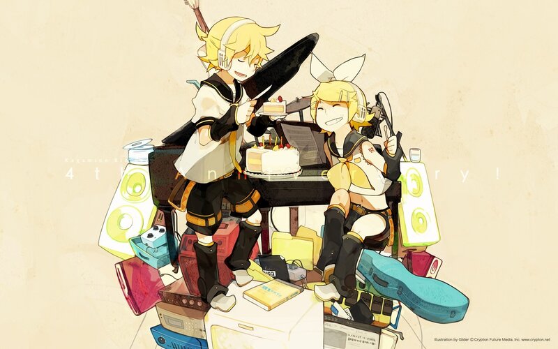 Vocaloid characters celebrating