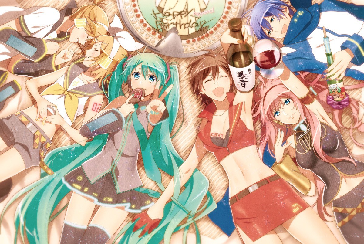 Vocaloid characters celebrating birthday