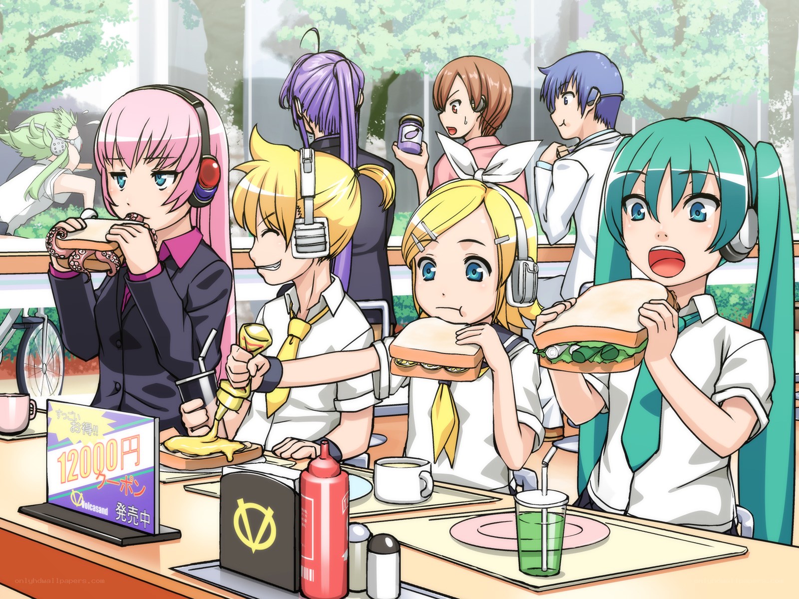 Vocaloid characters eating sandwiches