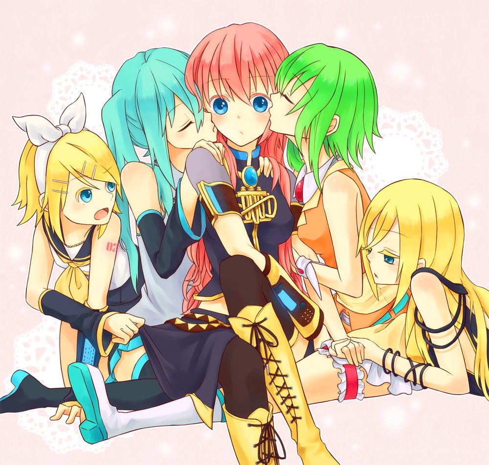 Vocaloid characters group hug