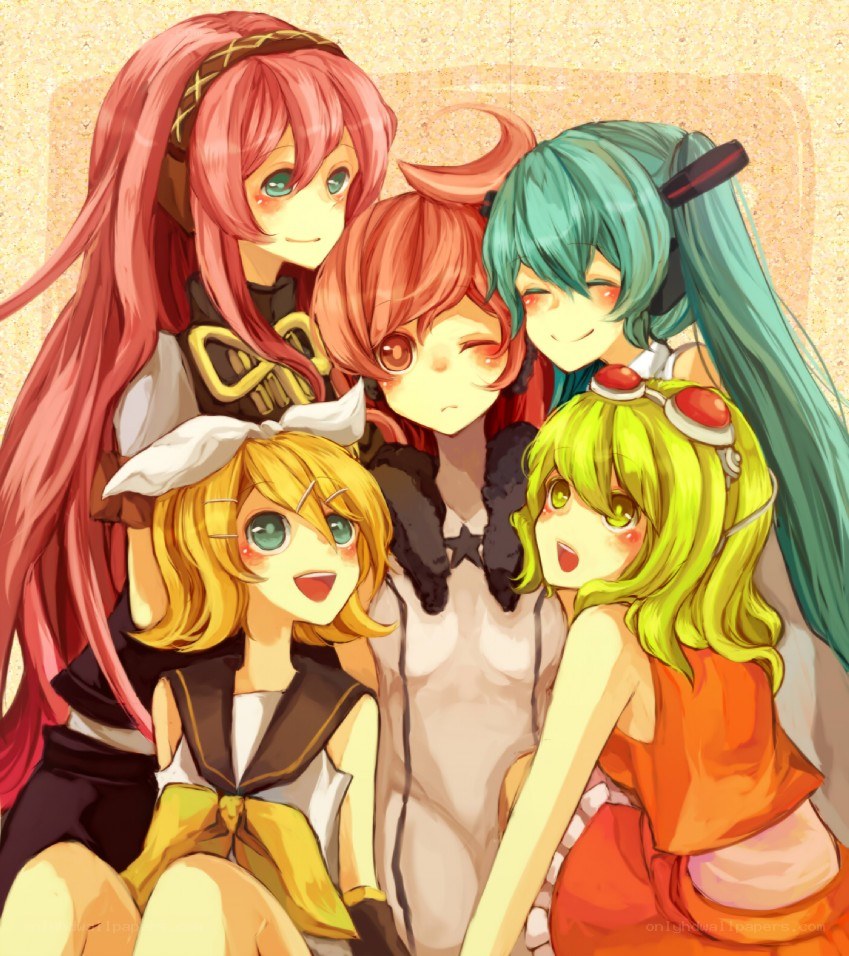 Vocaloid characters group hug