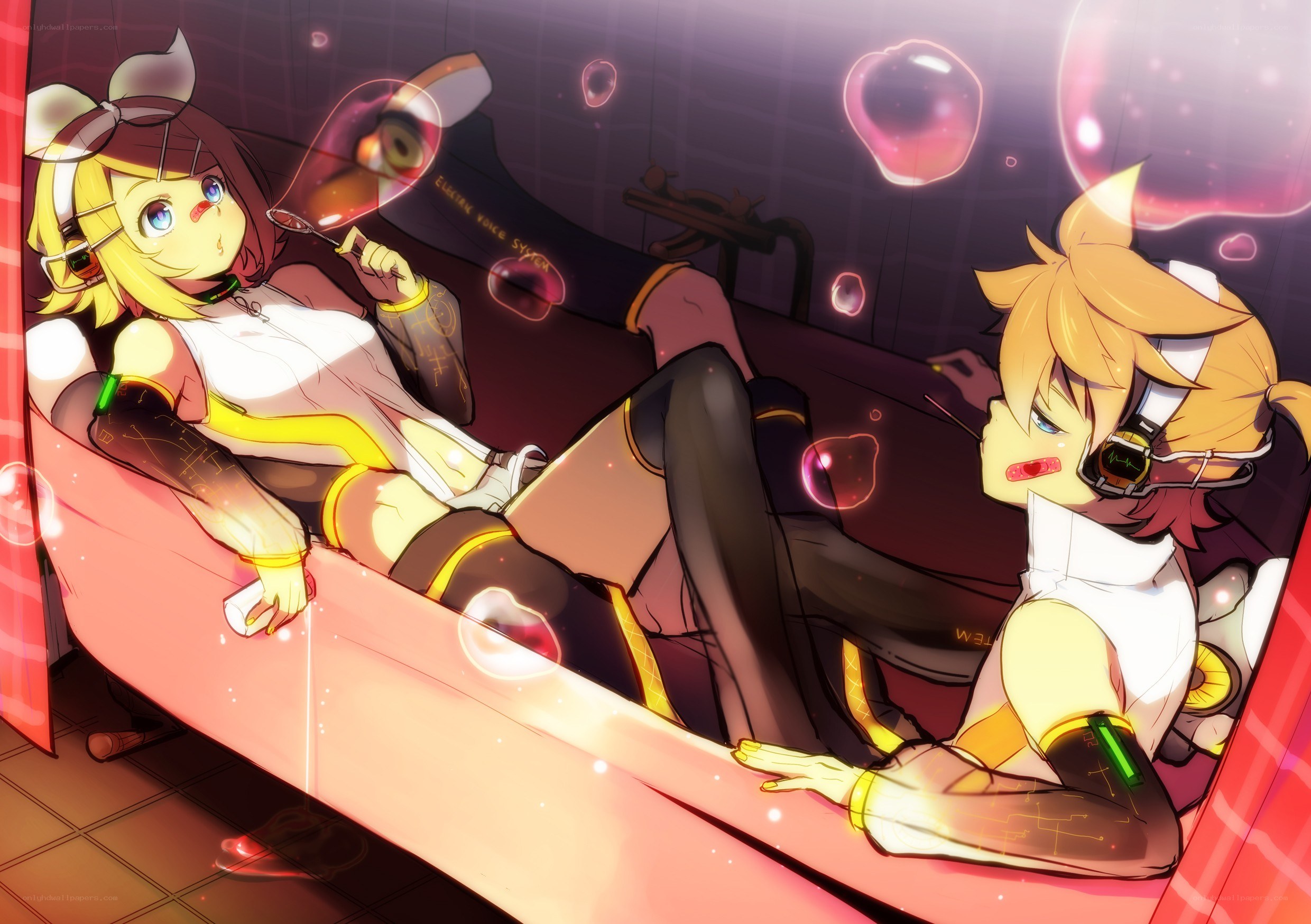 Vocaloid characters in a bathtub