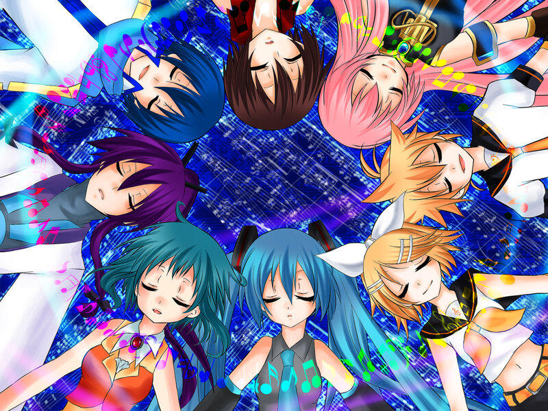 Vocaloid characters in a circle
