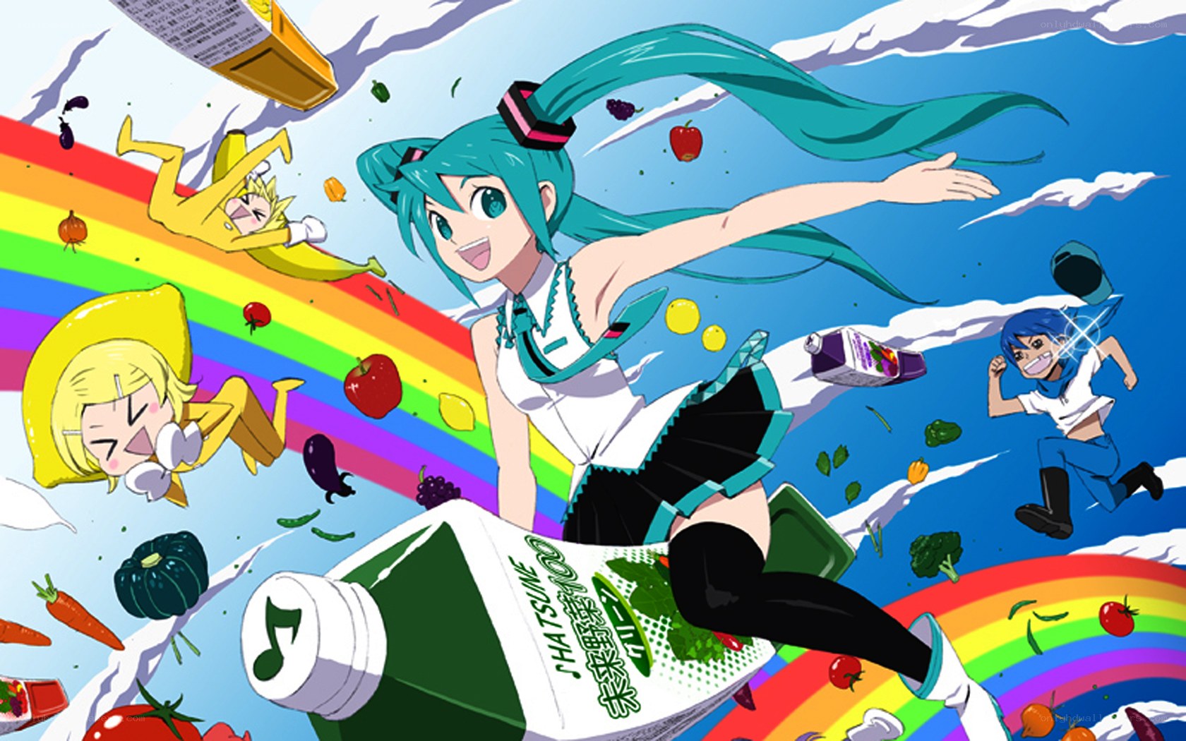 Vocaloid characters in a colorful scene