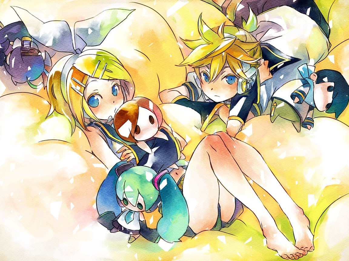 Vocaloid characters in a cozy scene