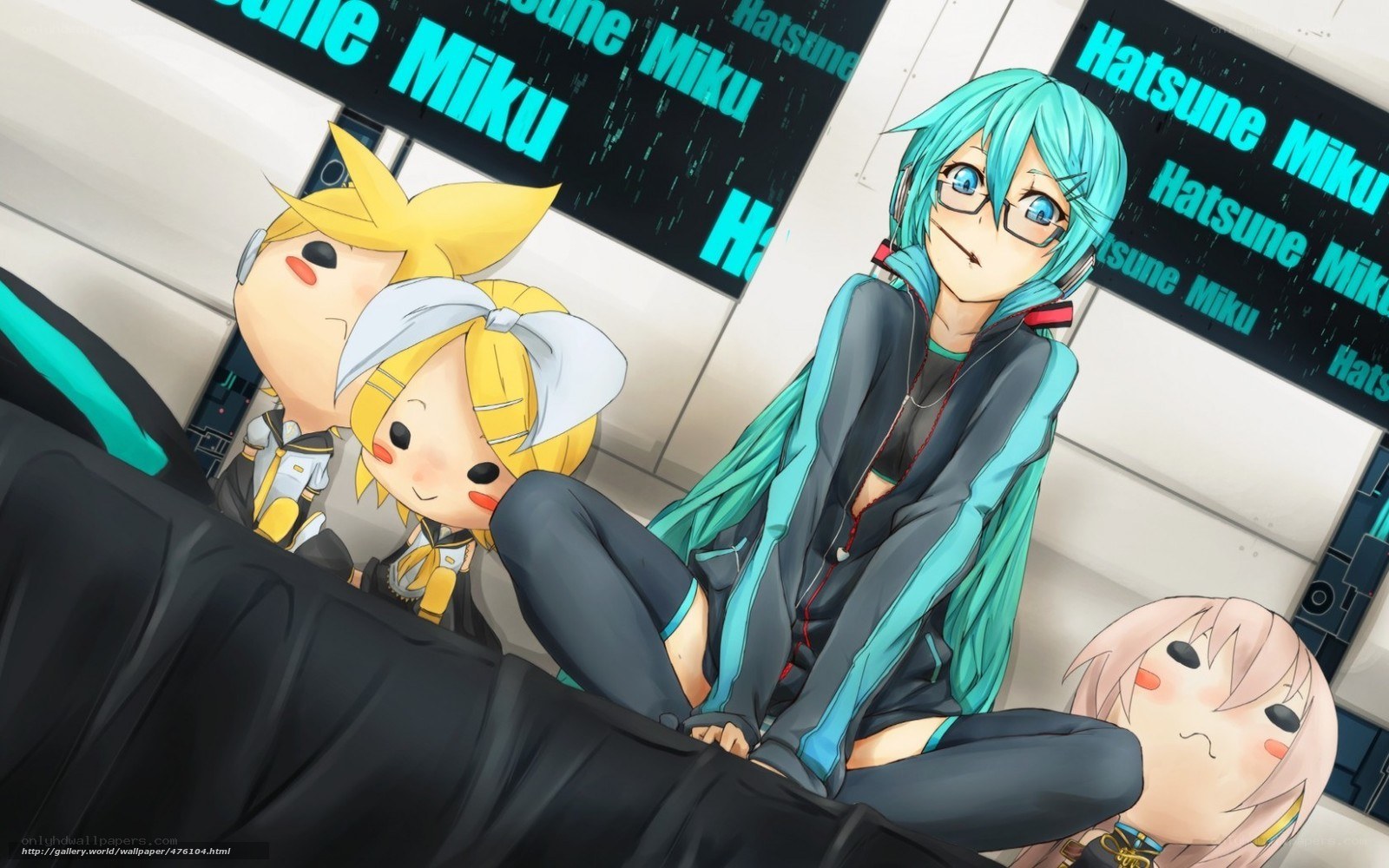 Vocaloid characters in a digital setting