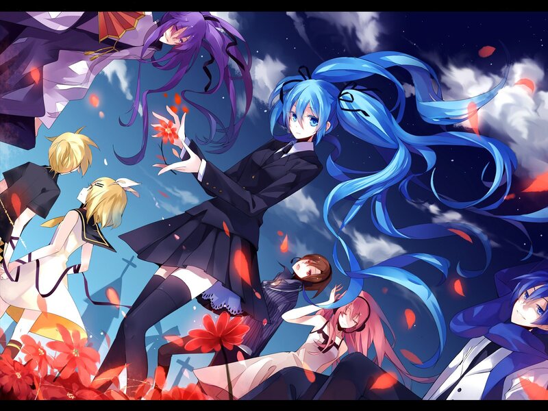 Vocaloid characters in a dramatic scene