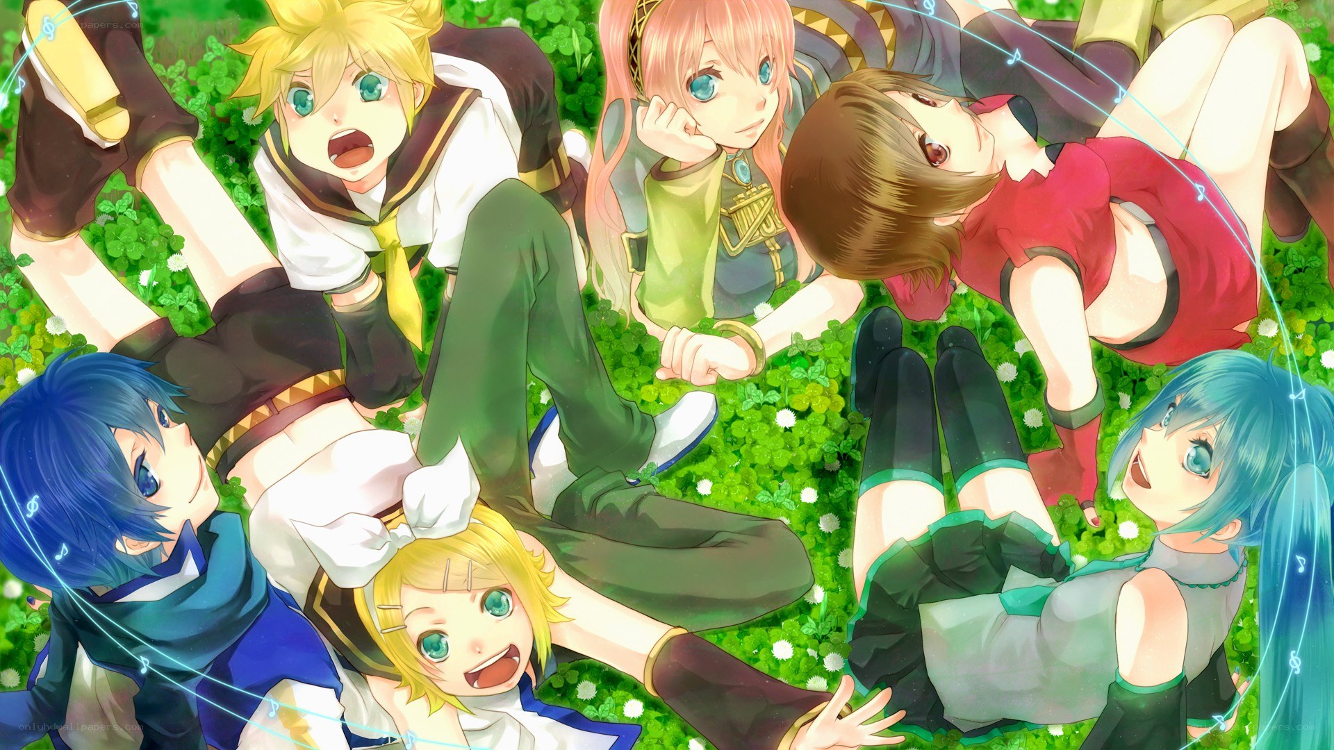 Vocaloid characters in a field