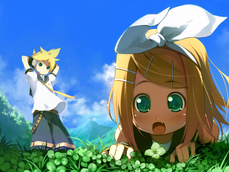 Vocaloid characters in a field