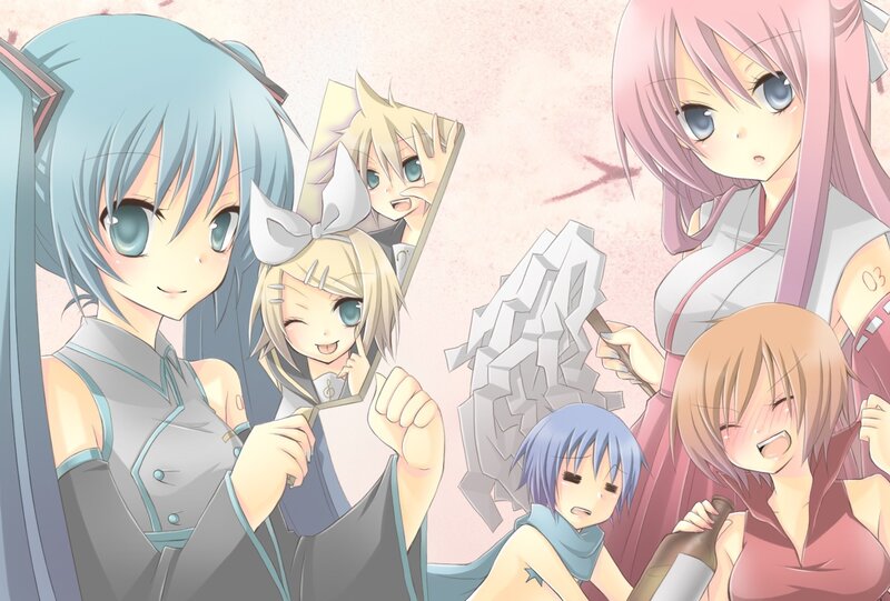 Vocaloid characters in a group scene
