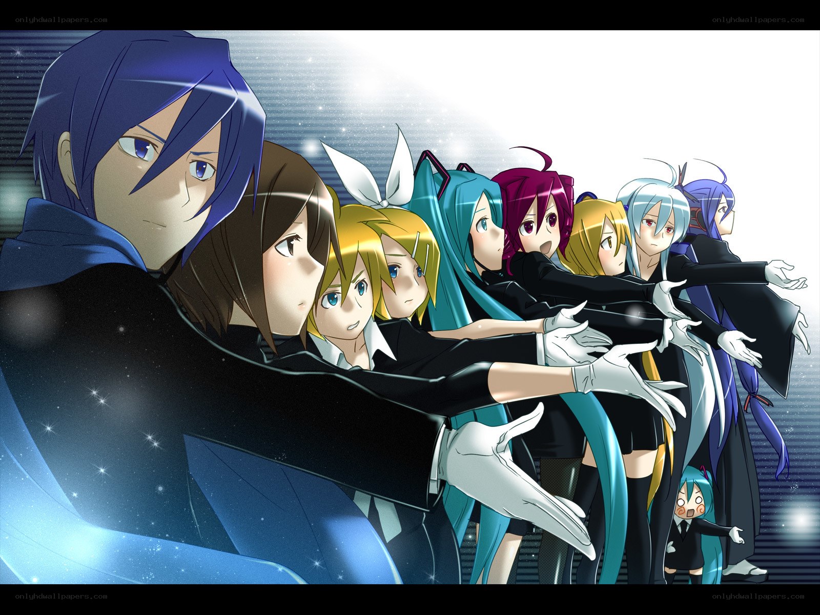 Vocaloid characters in a line