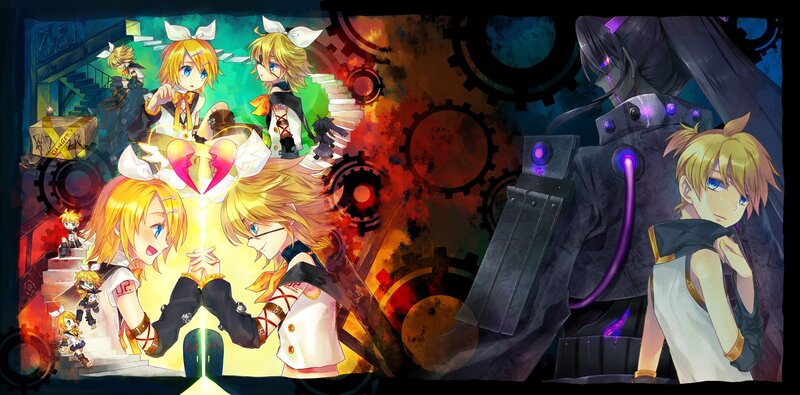 Vocaloid characters in a mechanical setting