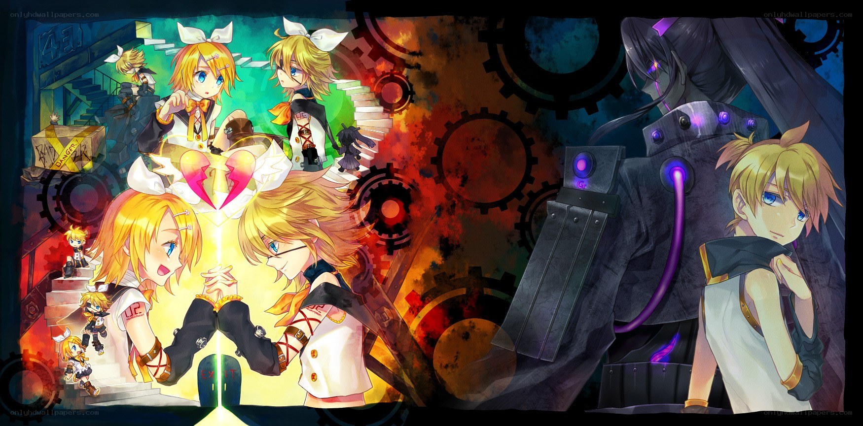 Vocaloid characters in a mechanical setting