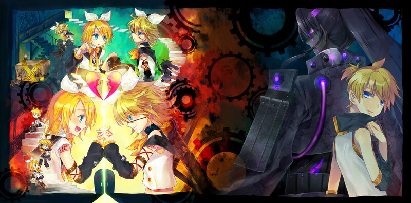 Vocaloid characters in a mechanical world