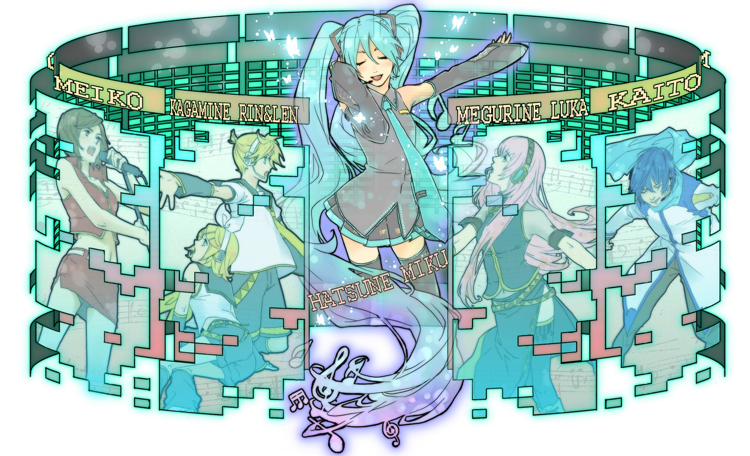 Vocaloid characters in a music collage