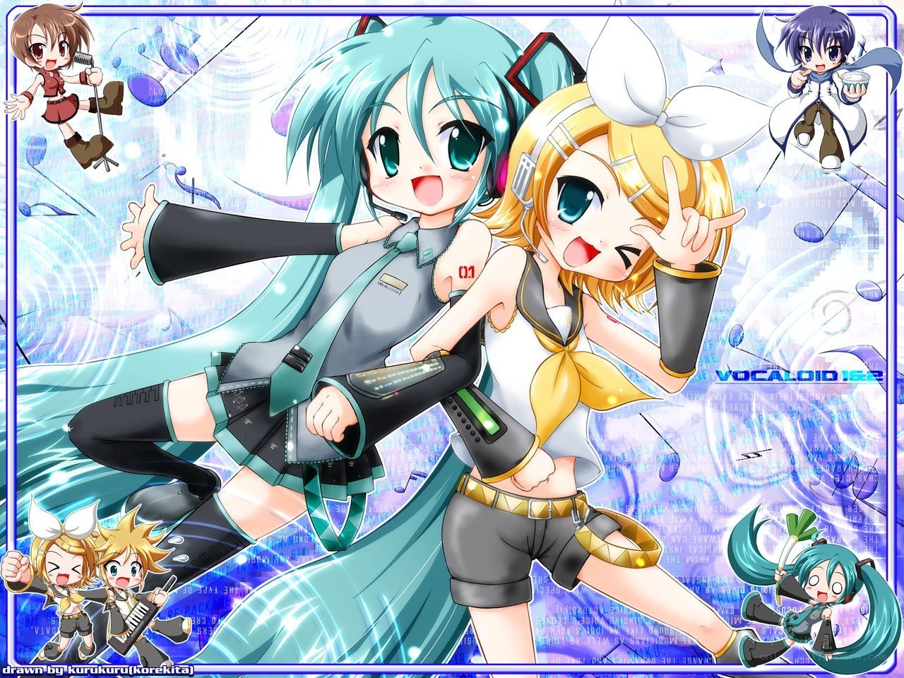 Vocaloid characters in a music scene