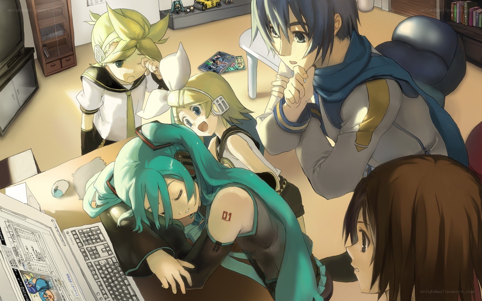 Vocaloid characters in a room