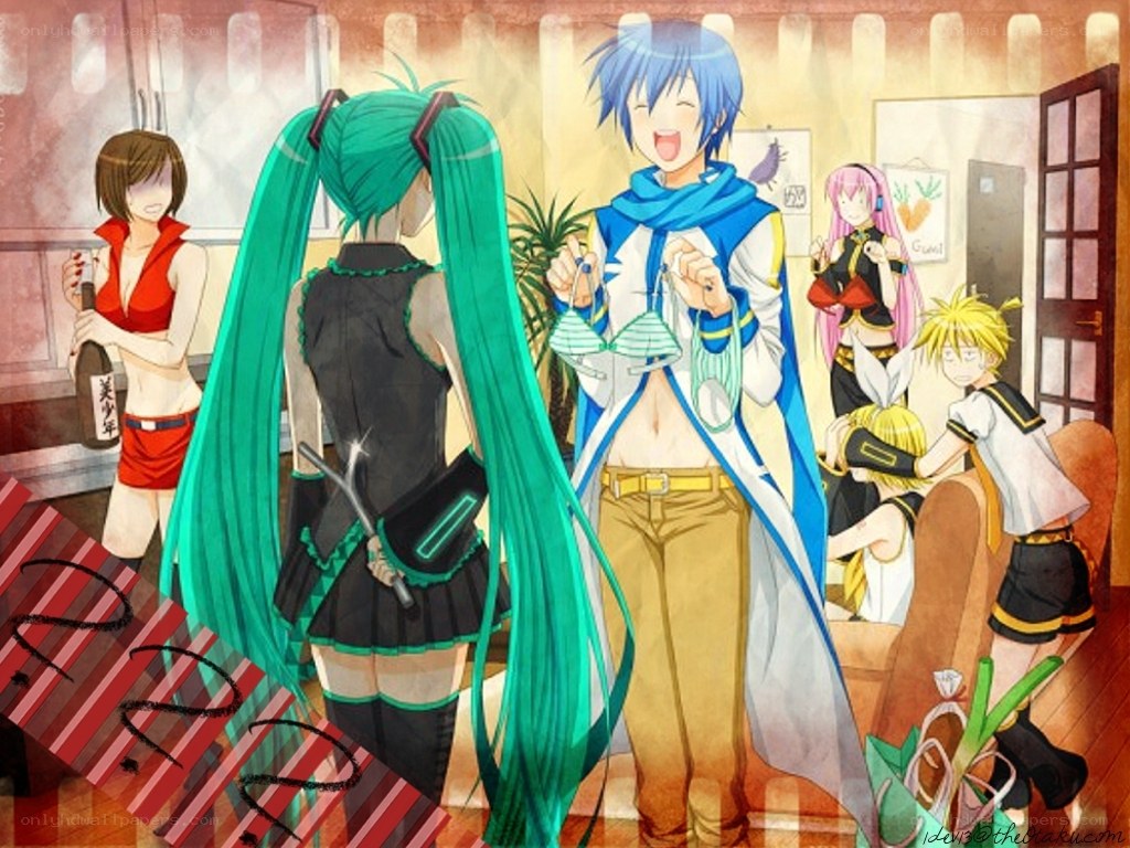 Vocaloid characters in a room