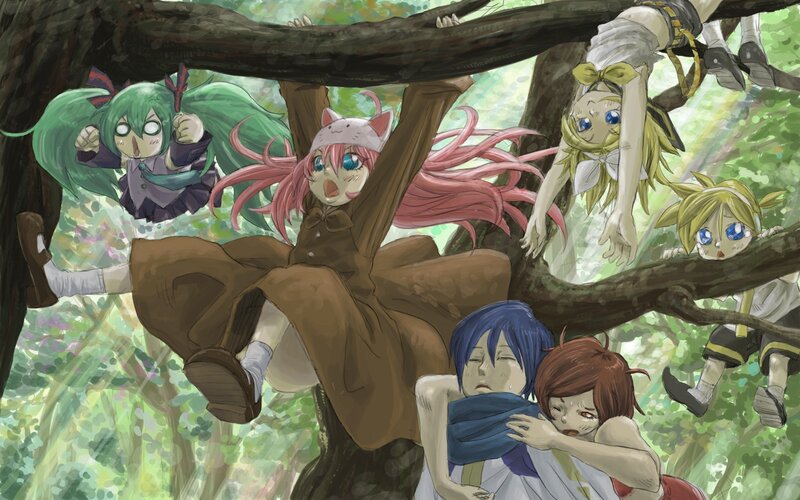 Vocaloid characters in a tree