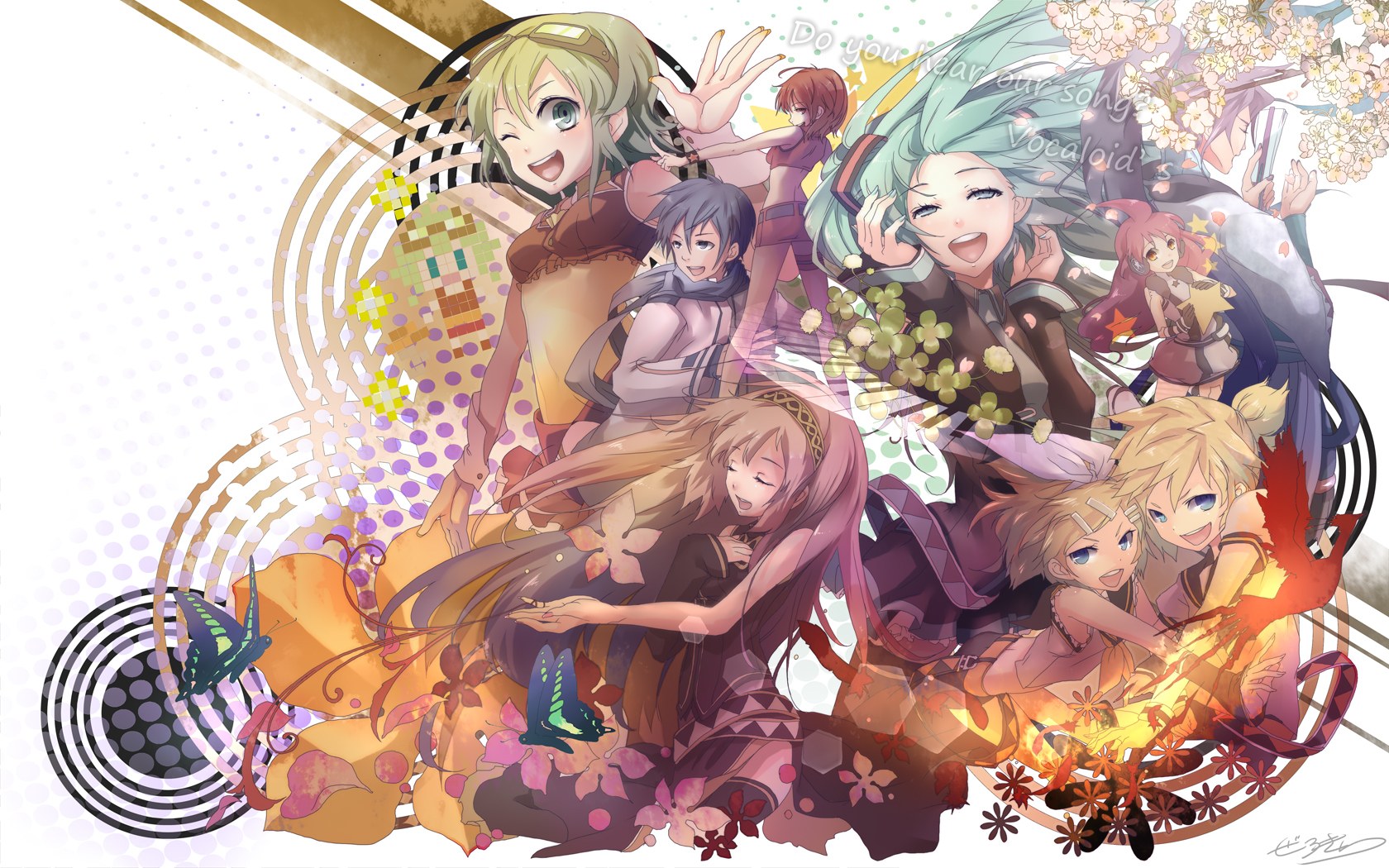 Vocaloid characters in a vibrant scene