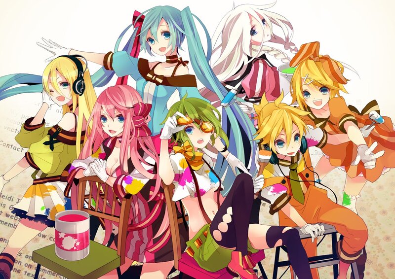 Vocaloid characters in art studio