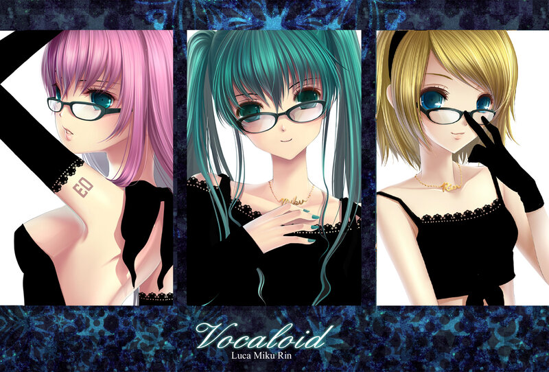 Vocaloid characters in black attire