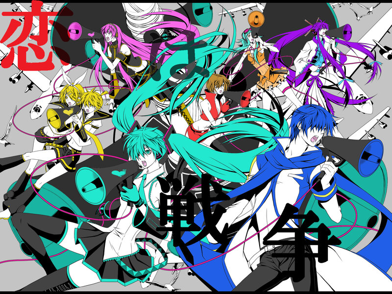 Vocaloid characters in chaotic scene