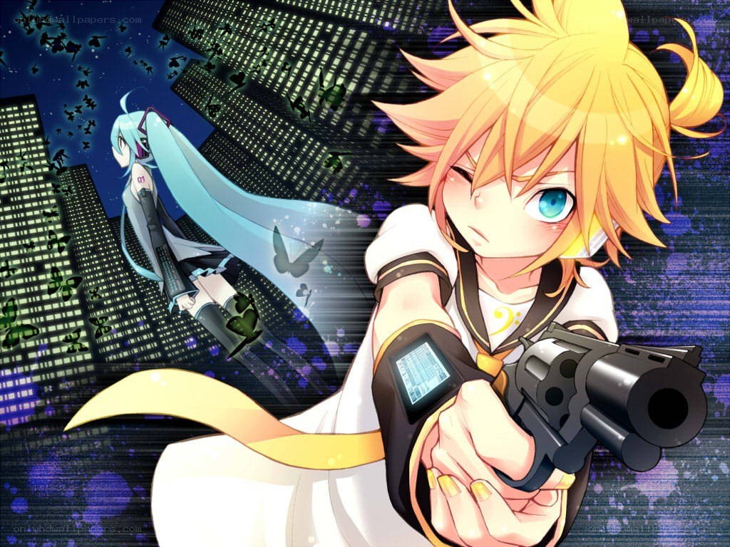 Vocaloid characters in city scene
