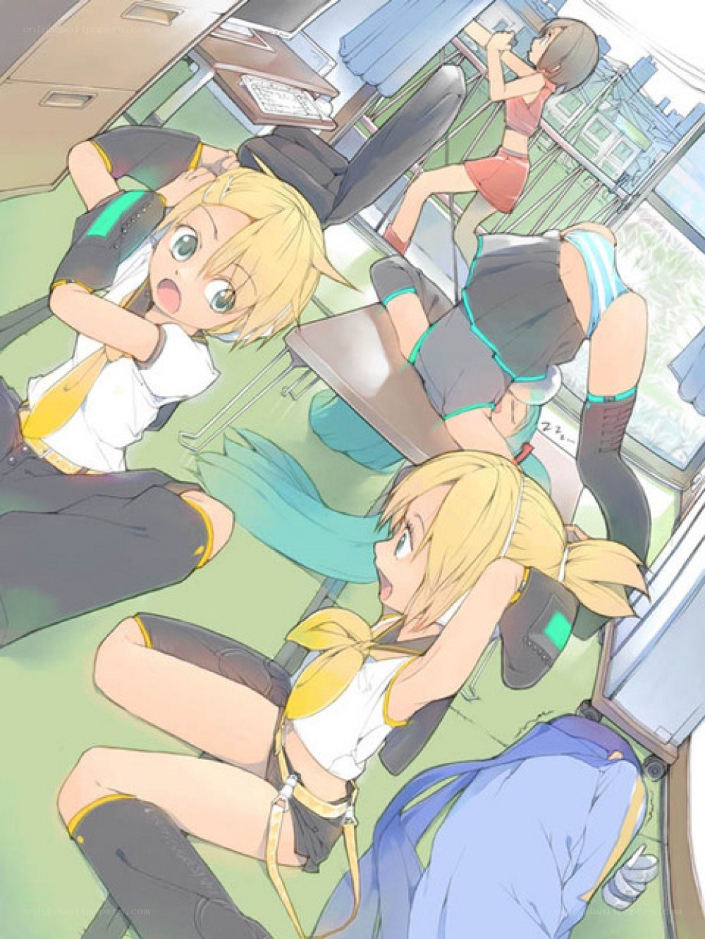 Vocaloid characters in classroom chaos