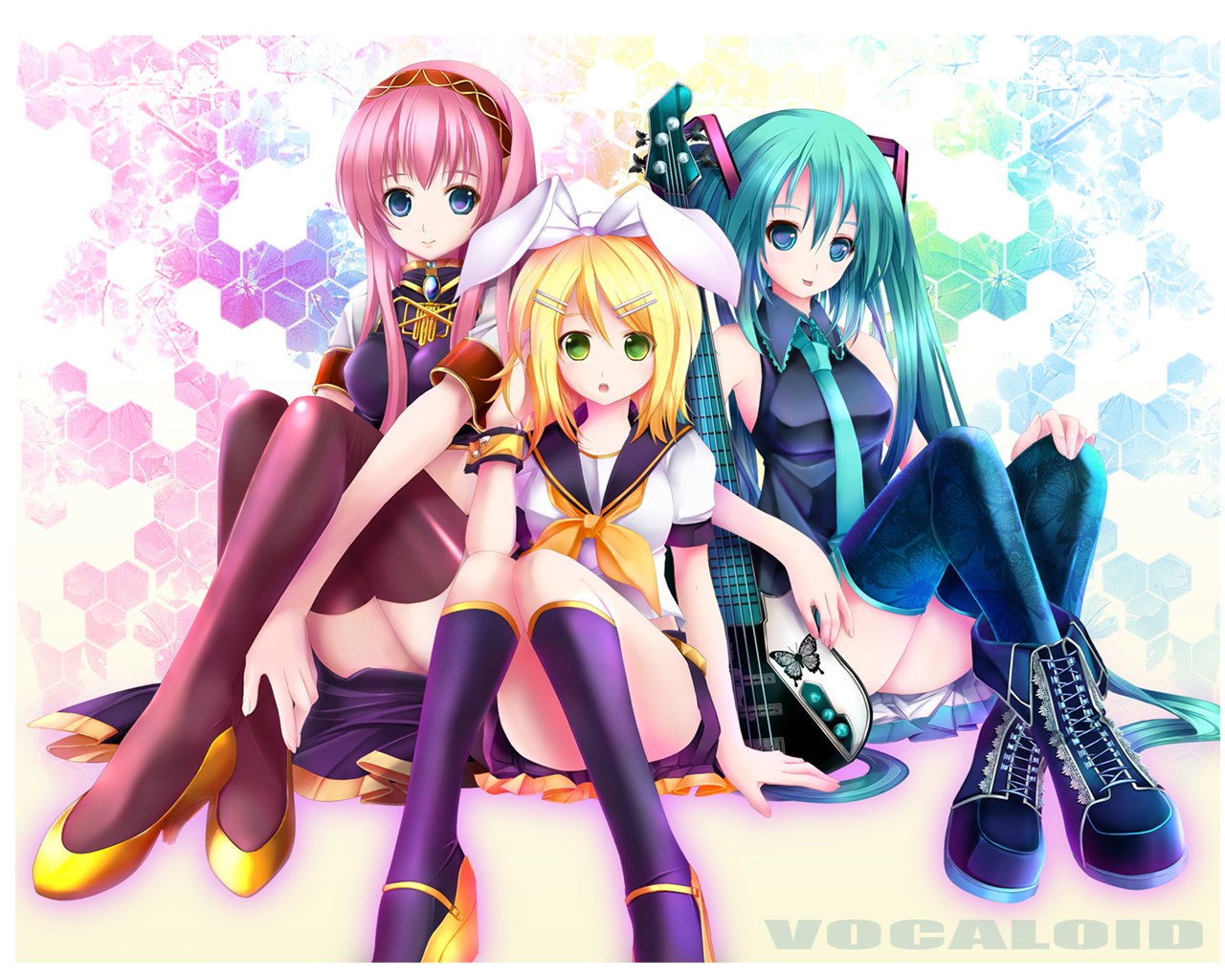 Vocaloid characters in colorful outfits