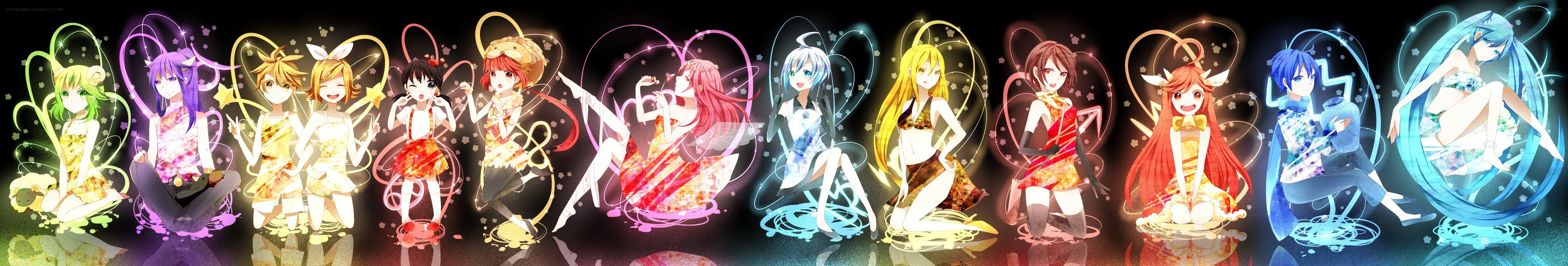 Vocaloid characters in colorful poses