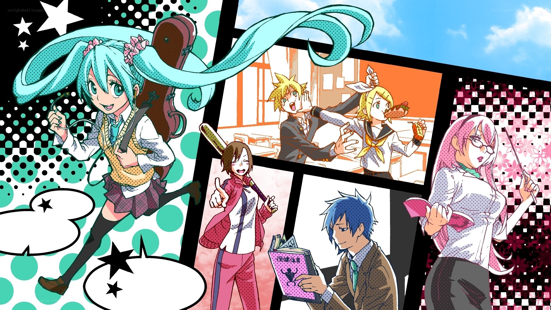 Vocaloid characters in comic panels