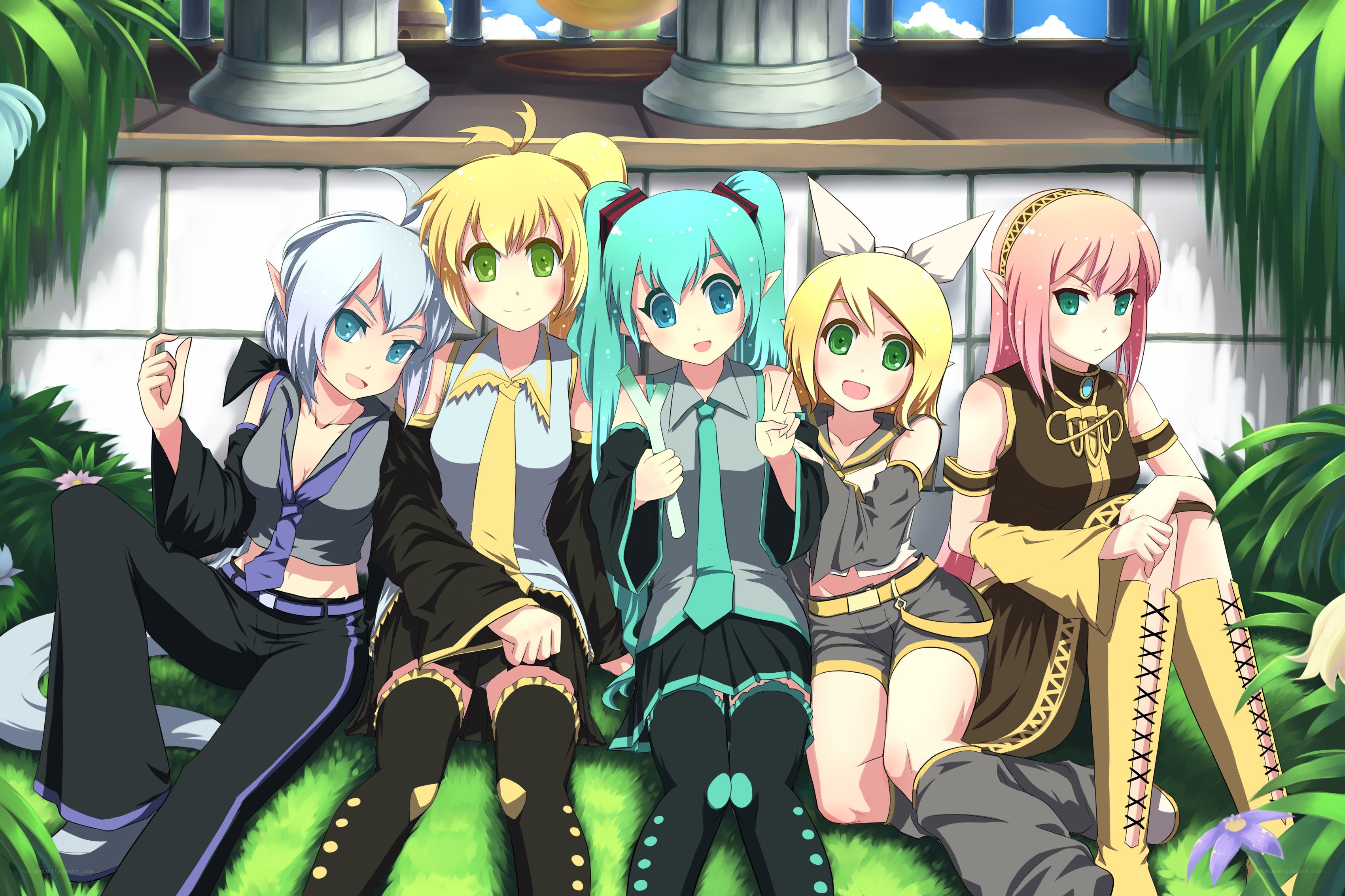 Vocaloid characters in garden
