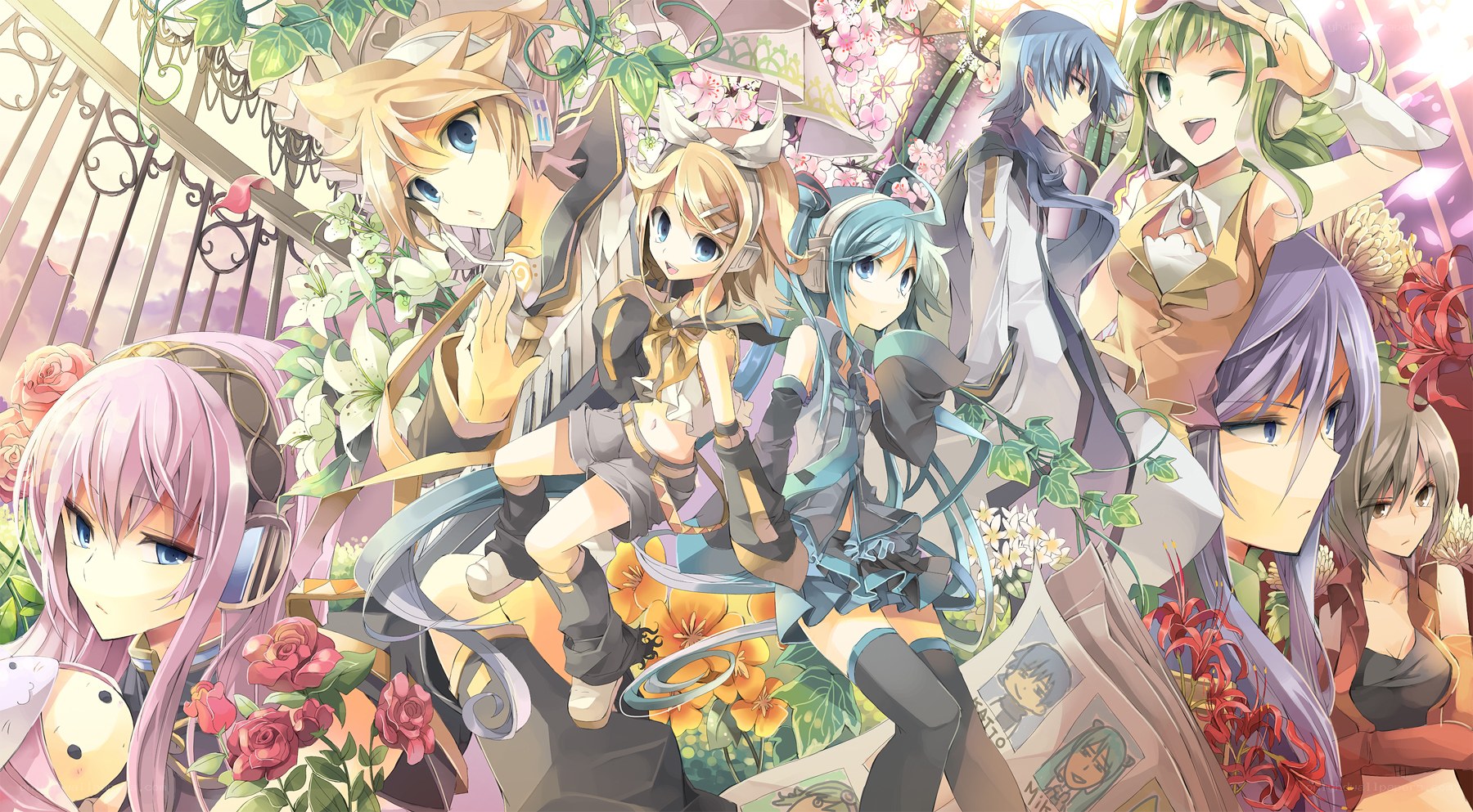 Vocaloid characters in garden