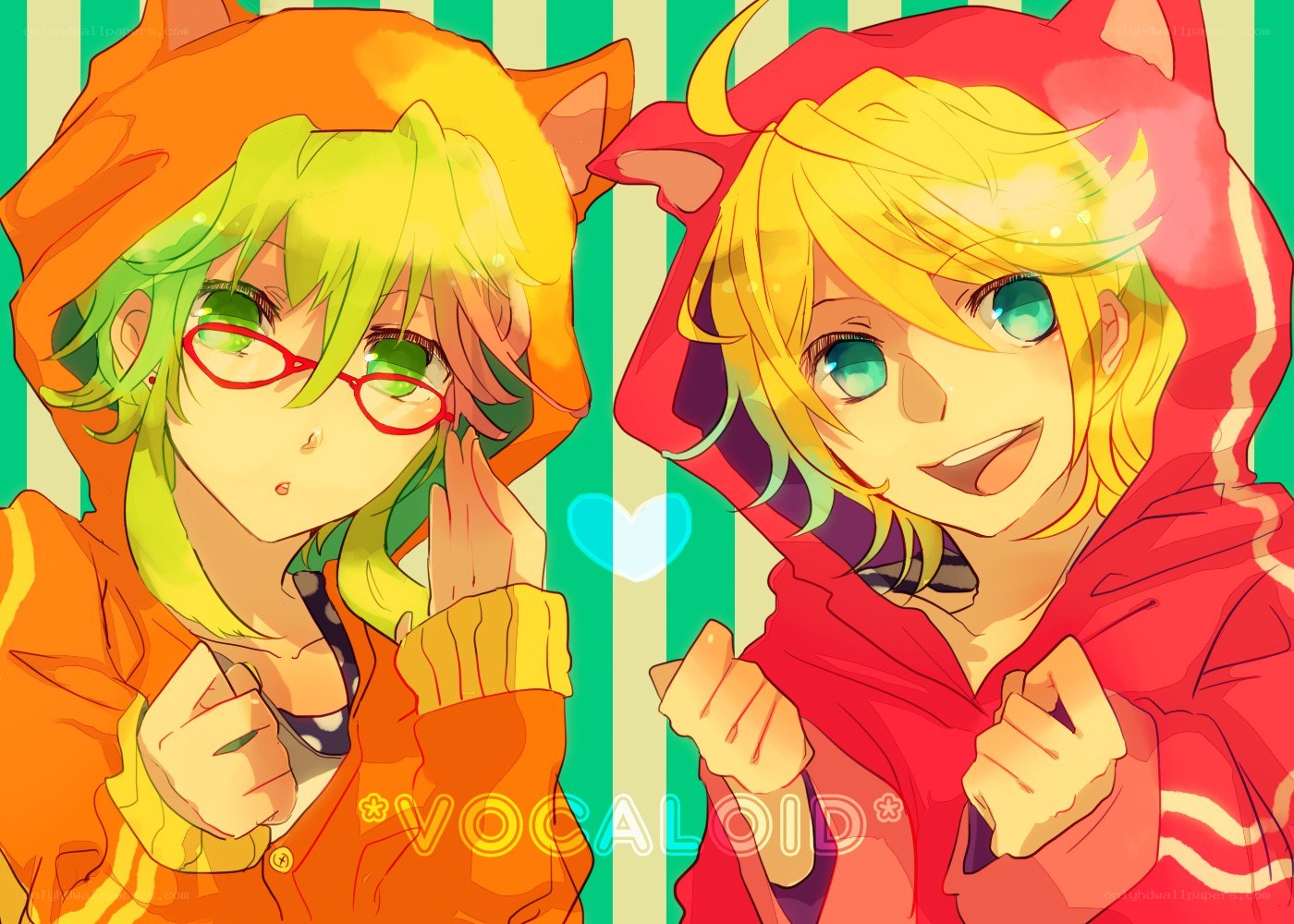 Vocaloid characters in hoodies