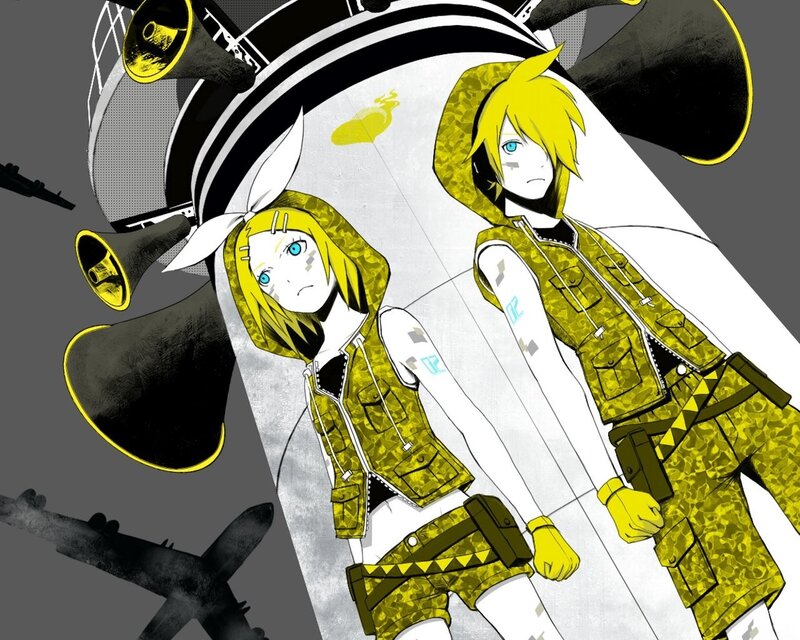 Vocaloid characters in military gear