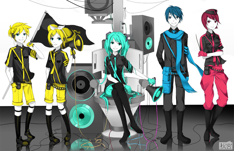 Vocaloid characters in music studio