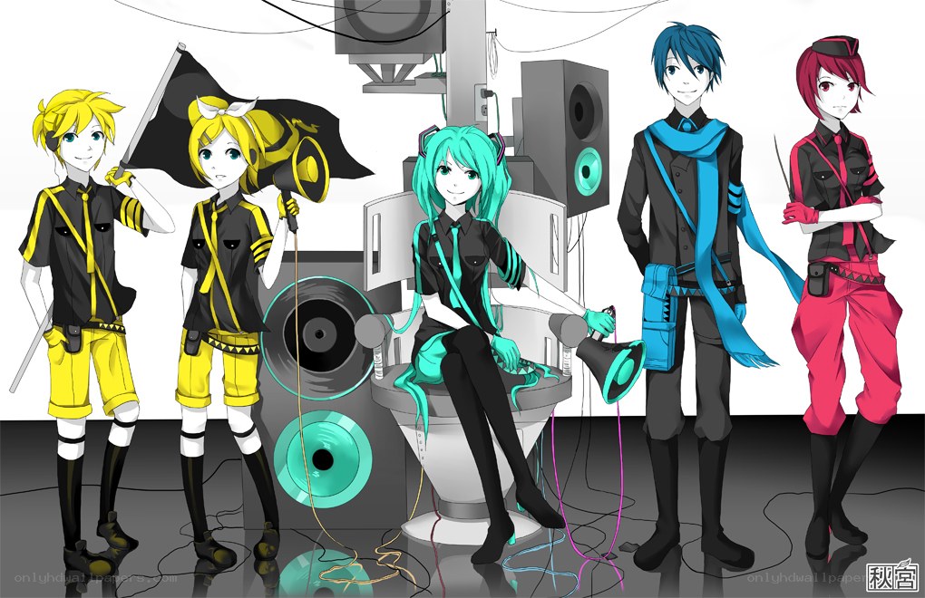 Vocaloid characters in music studio