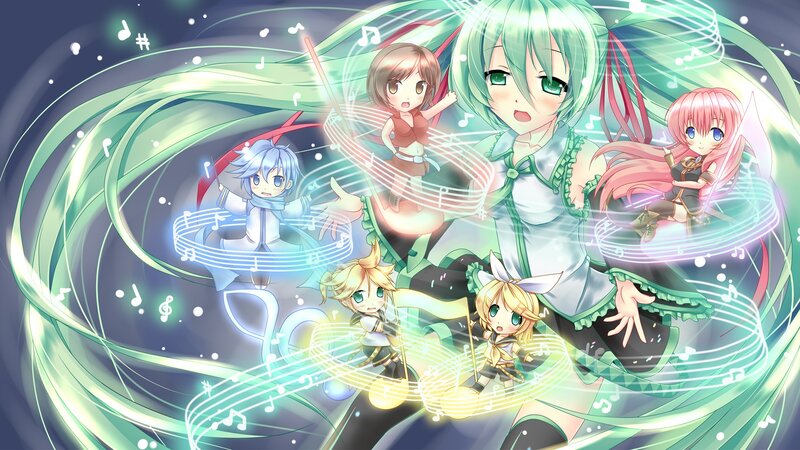 Vocaloid characters in music swirl